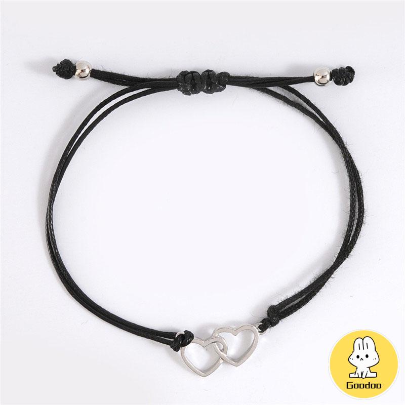 2 Pcs Fashion Ganda Bentuk Hati Gelang Adjustable Tenun Wanita Pria Gelang Pasangan Hadiah Perhiasan Aksesoris Sodoo -Doo