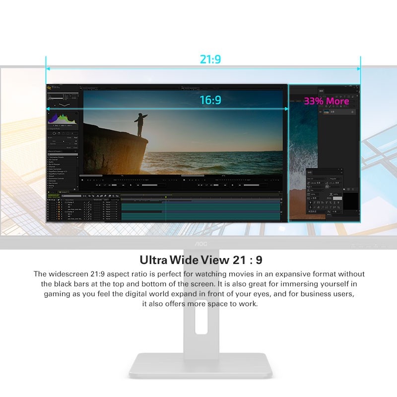 Monitor LED AOC U34P2C IPS 34inch 2K WQHD 75Hz 4ms 1440P 34&quot; USB-C