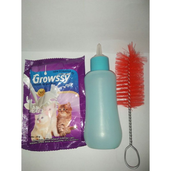 Botol dot 100 ml+sikat pembersih geratis Growssy/susu anak kucing 1 Sachet