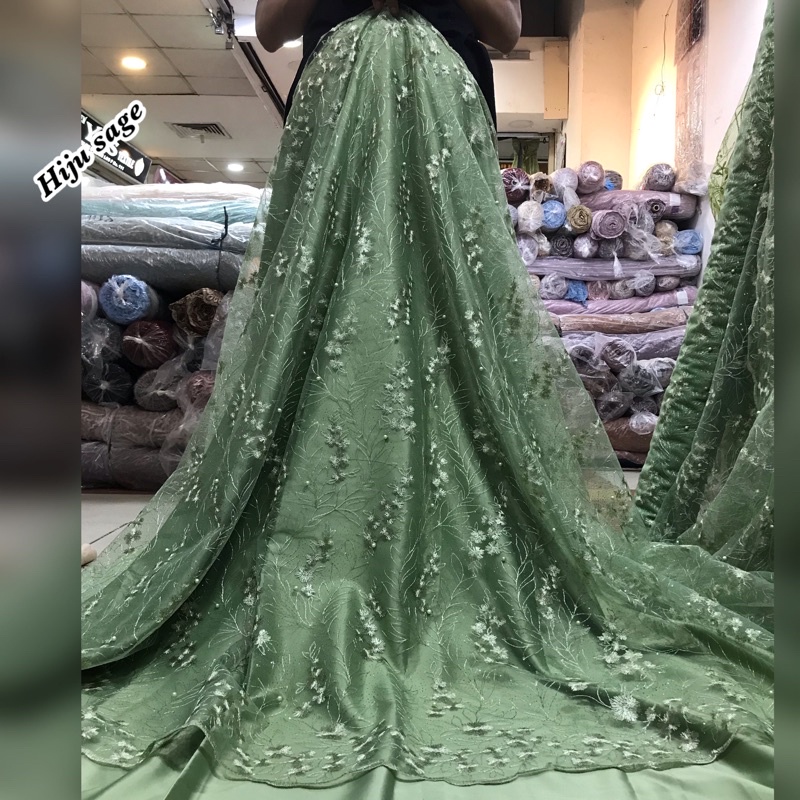 MURAH!! Kain bahan tille akar mutiara / bahan kebaya Brukat Tulle(KEMUKUS).