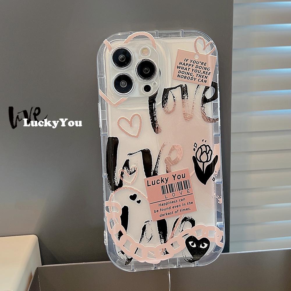 Case Pelindung Transparan Motif Graffiti Hati Warna Hitam Untuk Iphone 14 11 12 13 PRO MAX