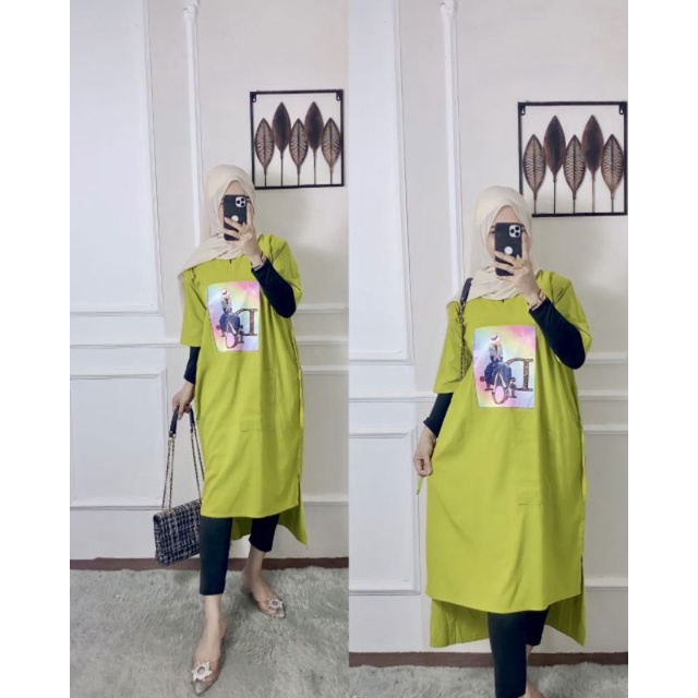 Cecil Long Tunik / Atasan Cewek Terbaru Tunik Bahan rayon premium Aplikasi Sablon / Fashion Muslim Wanita / EF