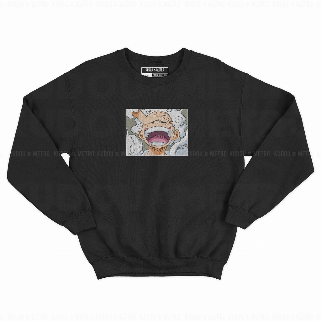 Crewneck Embroidery Luffy Wanted God Nika Black Anime Manga One Piece Unisex