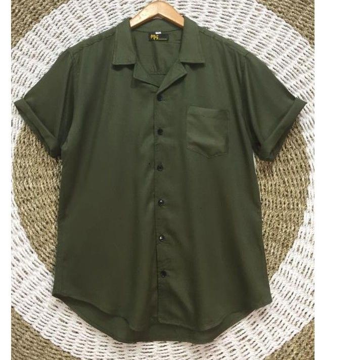 Ready ~KEMEJA POLOS LENGAN PENDAK HAWAIAN CLASSIC SHIRT KEMEJA PANTAI RAYON kemeja krah piama pria
