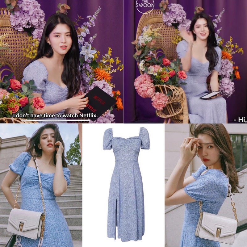 D0762 HAN SO HEE NEVERTHELESS SONGKANG KOREAN STYLE SABRINA FLORAL VINTAGE MIDI DRESS