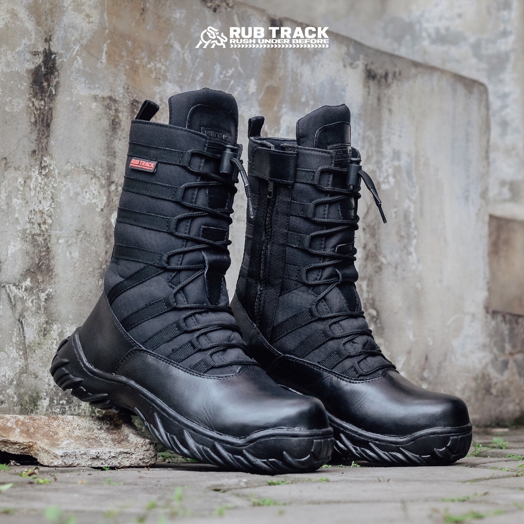 RUBTRACK - Sepatu Pdl Ninja Jaguar Bahan Kulit Asli Safety Ujung Besi Sepatu Pdl Polri Tni Kerja Touring Top Tactical Shoes