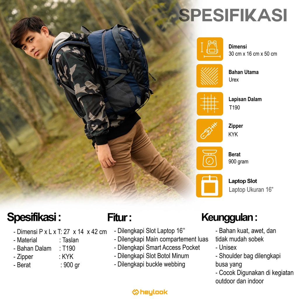 HEYLOOK Project - Tas Ransel Gunung BORNEO Backpack Carrier Hiking Camping Outdoor 40L Tas Travelling Tas Travel Tas Backpacker Tas Mudik Tas Pulkam Tas Pulang Kampung