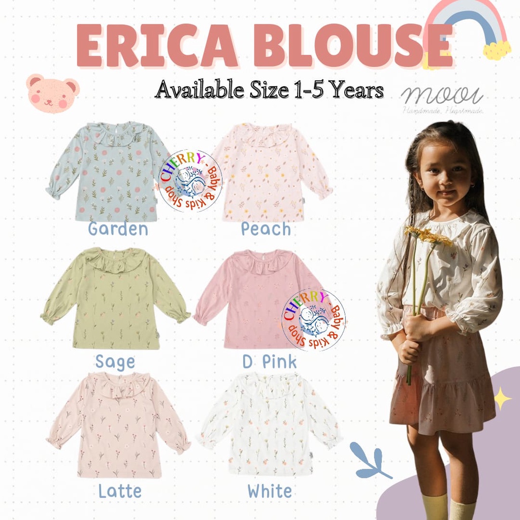 Mooi Erica 1-10 Tahun Ruffle Blouse Erica Long Top Ruffle Atasan Anak Perempuan Tangan Panjang CBKS S23