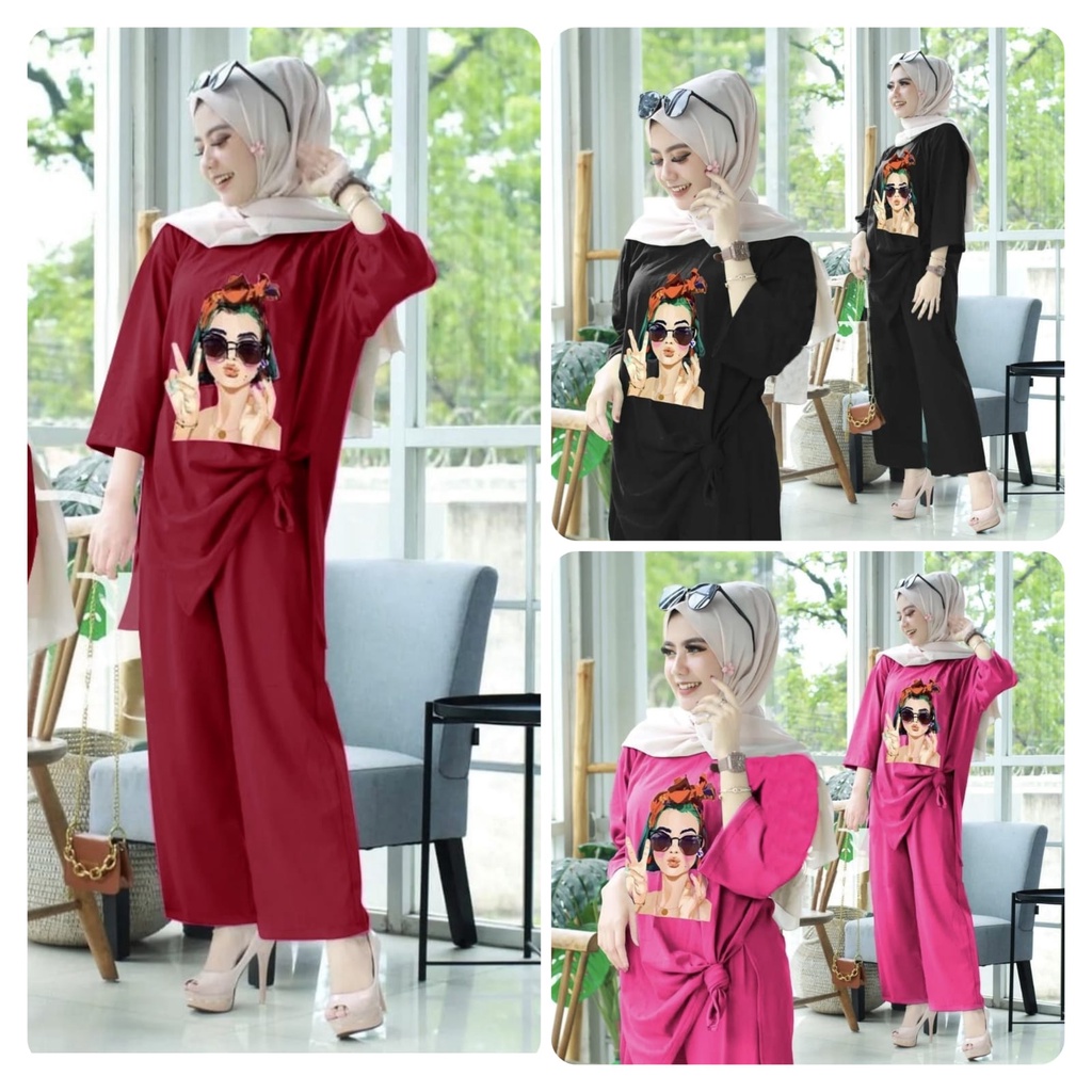 SET FREYA FASHION PAKAIAN WANITA SETELAN ATASAN DAN CELANA KR