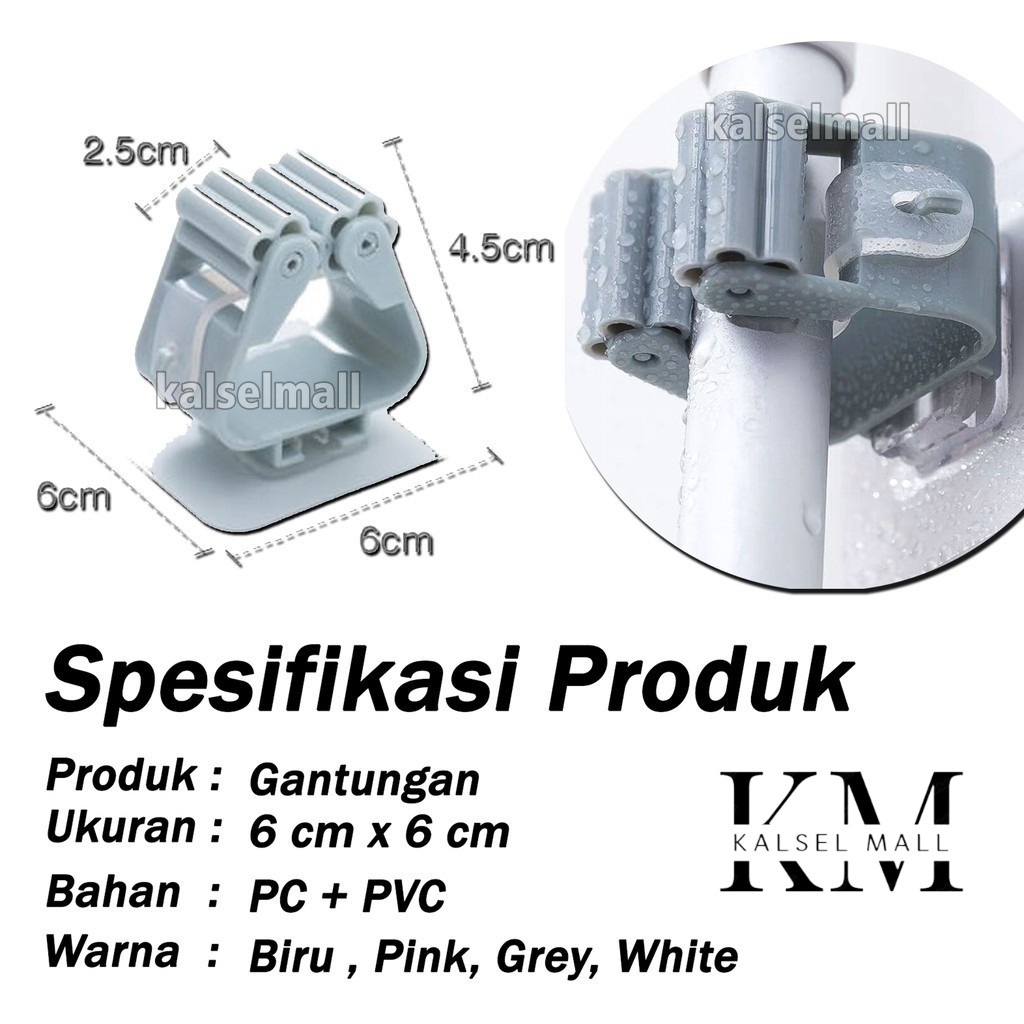 Gantungan Hook Holder Kaitan Penjepit Tempel Sapu Alat Pel Shower Mandi Peralatan Dapur Sutil Spatula Jepitan Dinding Tembok Tanpa Paku ART50