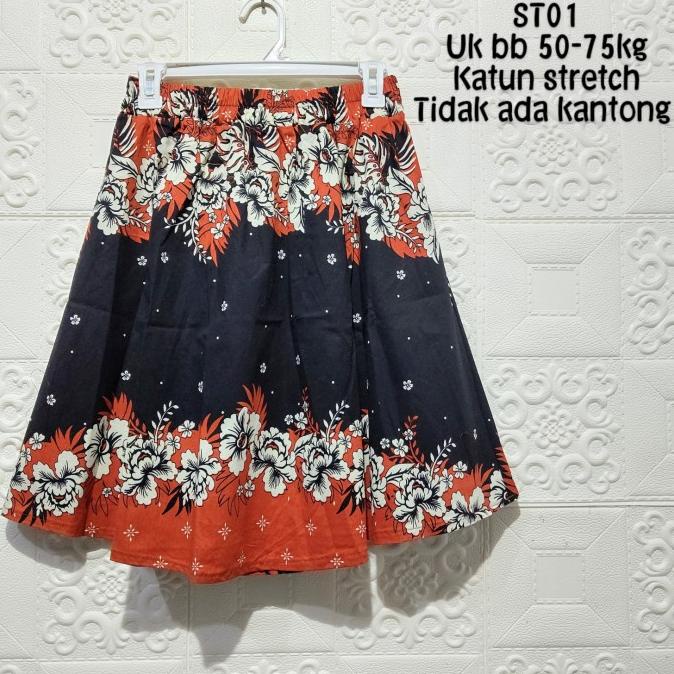 rok midi wanita jumbo size pinggang karet Termurah