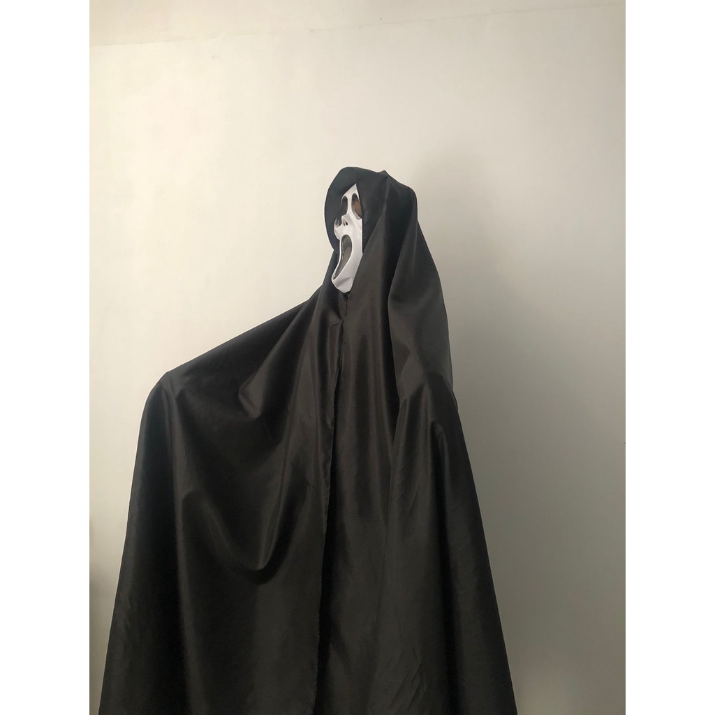 Kostum Halloween Jubah Hitam Set +Topeng Cosplay anak &amp; Dewasa Haloween UNISEX Kostum hantu baju tulang tengkorak scream anak dewasa custom kostom helloween