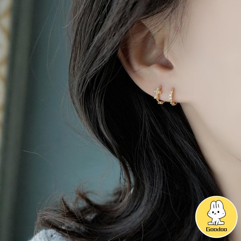 Anting Bulat Mini Lapis Emas 14k Hias Cubic Zirconia Untuk Wanita -Doo