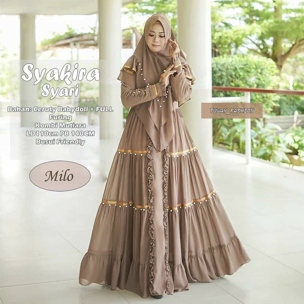 Dress SYAKIRA SYARI Gamis Set Khimar / Gamis Set Muslimah / Gamis Ceruty Babydoll / Gamis Hijab Busu