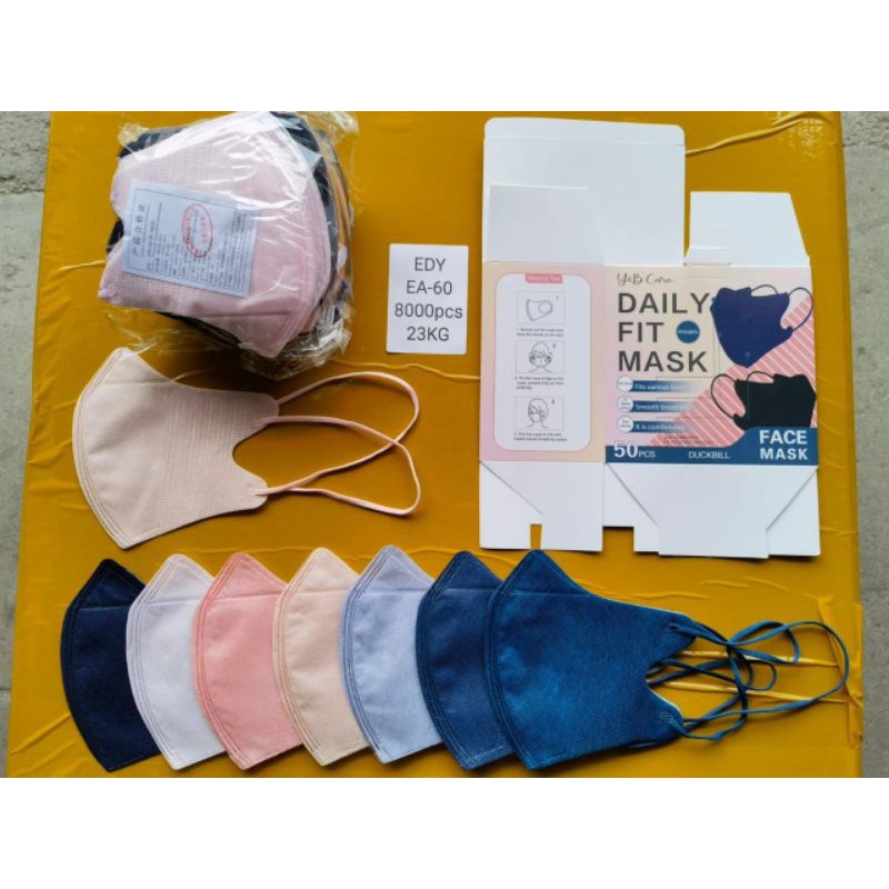 Original MASKER DUCKBILL HIJAB YNB MIX WARNA 1 BOX ISI 50PCS MASKER HIJAB WARNA WARNI Exp Baru