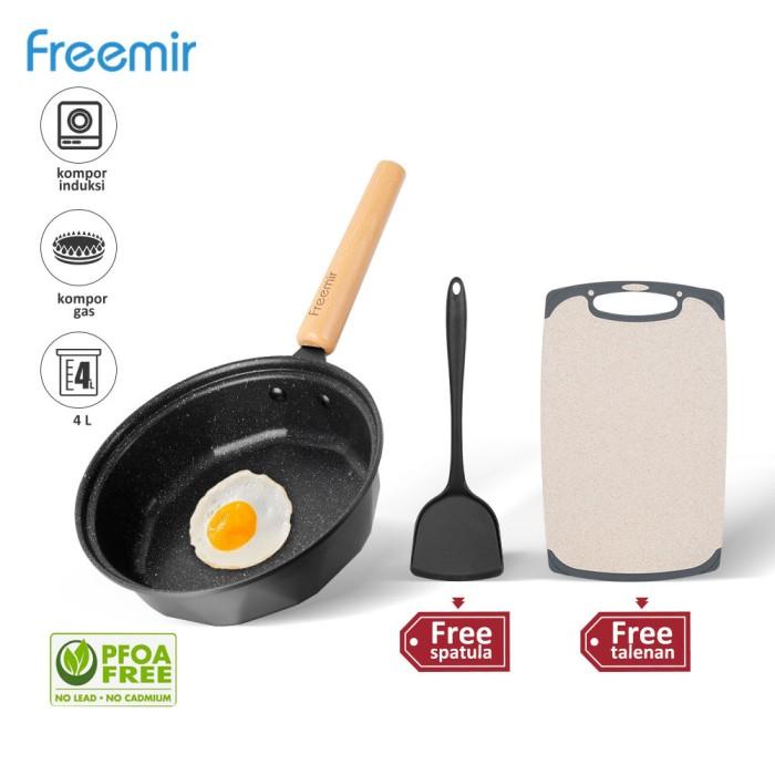 freemir Wajan 23 CM Set Free Talenan Spatula Teflon Anti Lengket Wok Best Seller