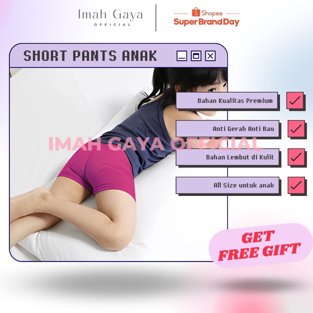 Short Pants Anak Perempuan Spandek Jersey Premium lembut Celana Pendek Anak - Anak