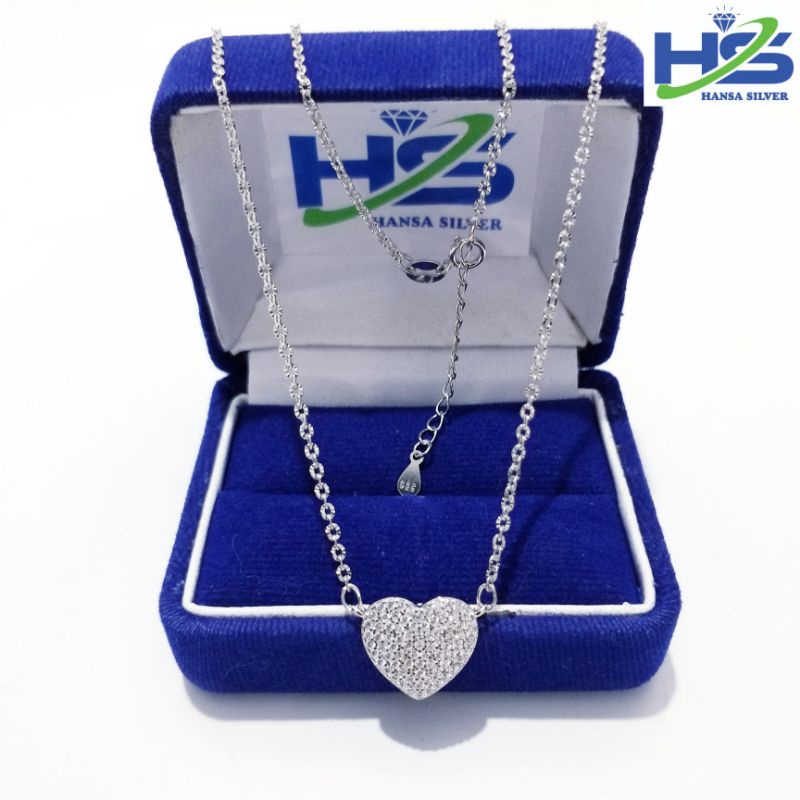 Kalung Perak Wanita Silver Asli 925 Lapis Emas Putih Model Koye Rantai Nori Ukir Liontin Love - Perak Asli 925 Anti Karat