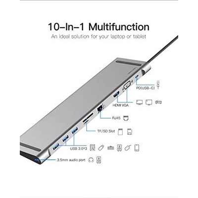 Vention Multiport Horizontal Docking Usb Type C 3.1 HDMI VGA PD RJ45 LAN