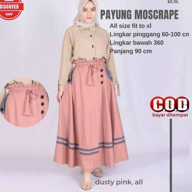 [QN.18Oc22ˢ] ROK PANJANG PAYUNG MOSCRAPE BAWAHAN WANITA MUSLIM ROK PAYUNG JUMBO VARIASI KANCING KERJ