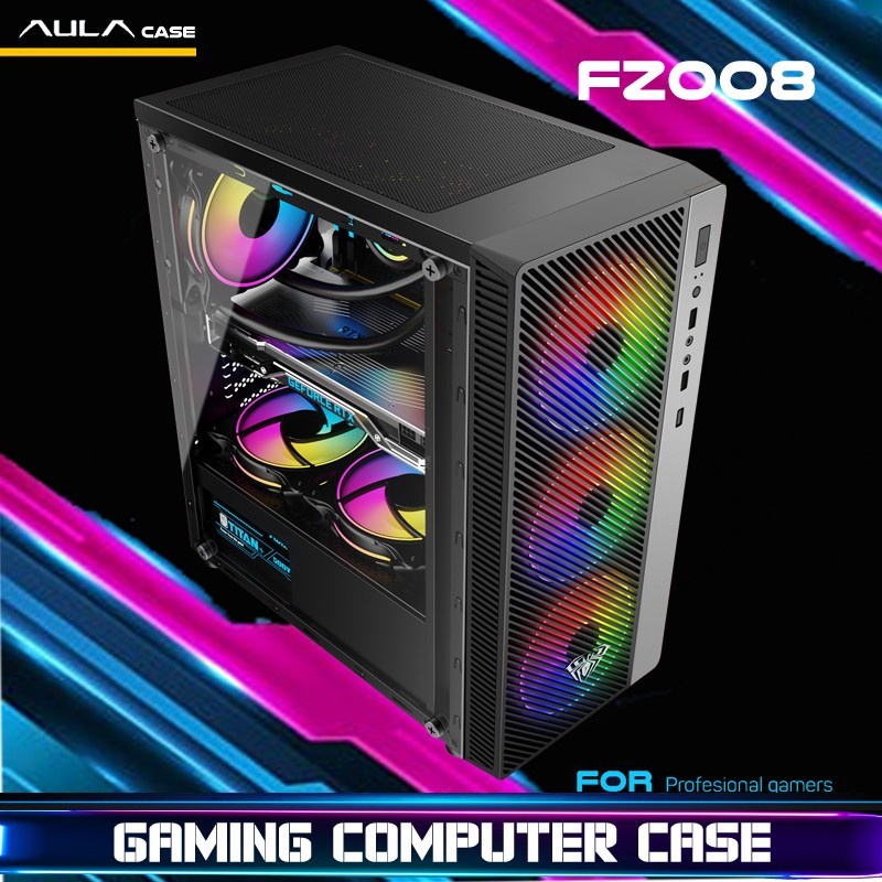 Casing PC Gaming AULA FZ008 ATX include 3 Fan RGB - Casing AULA FZ 008