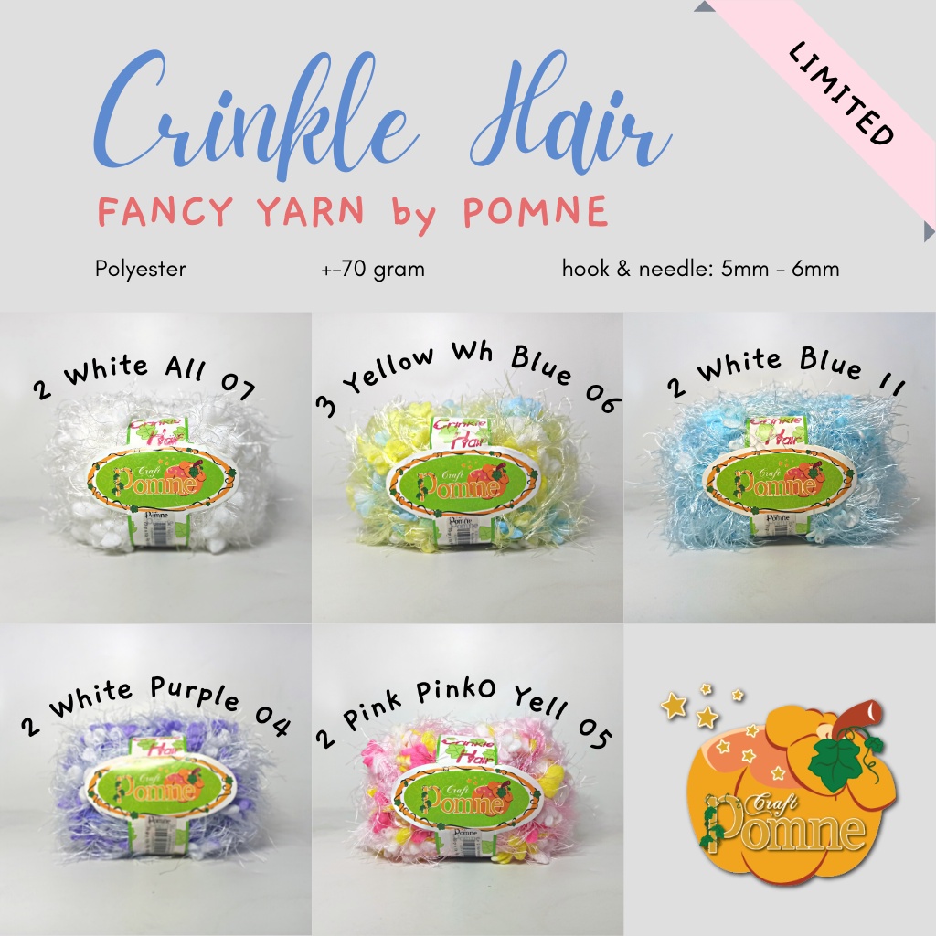 POMNE - CRINKLE HAIR (FANCY YARN) Benang rajut unik crochet knit yarn edging fuzzy lace thick yarn