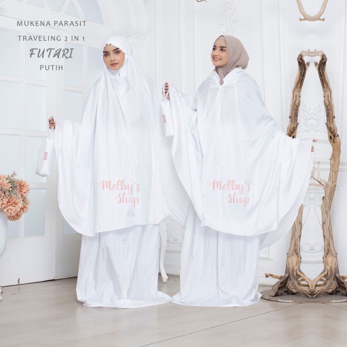 Bayar di Tempat Mukena Dewasa Parasit Polos Premium Traveling 2in1 Futari - Putih