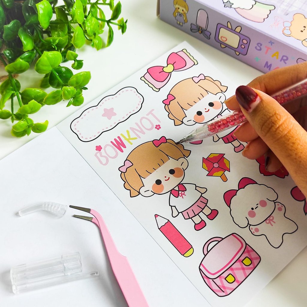 PAKET STICKER HAPPY FARM ADA PISAU PEMOTONG DAN PINSET (3 IN 1)  KODE SZ-57 DAPAT STICKER 12 LEMBAR DAN CUTTER UNIK ALAT JURNALING LUCU IMUT KARAKTER GAMBAR