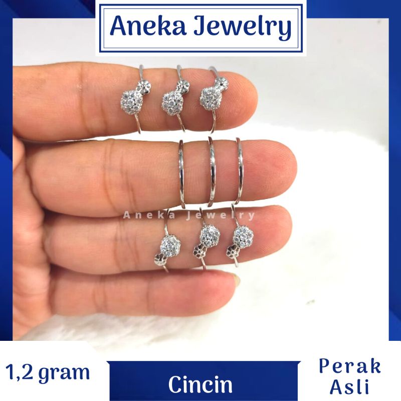 Cincin Bunga Cor Mata, Perak 925, Sepuh Emas Putih