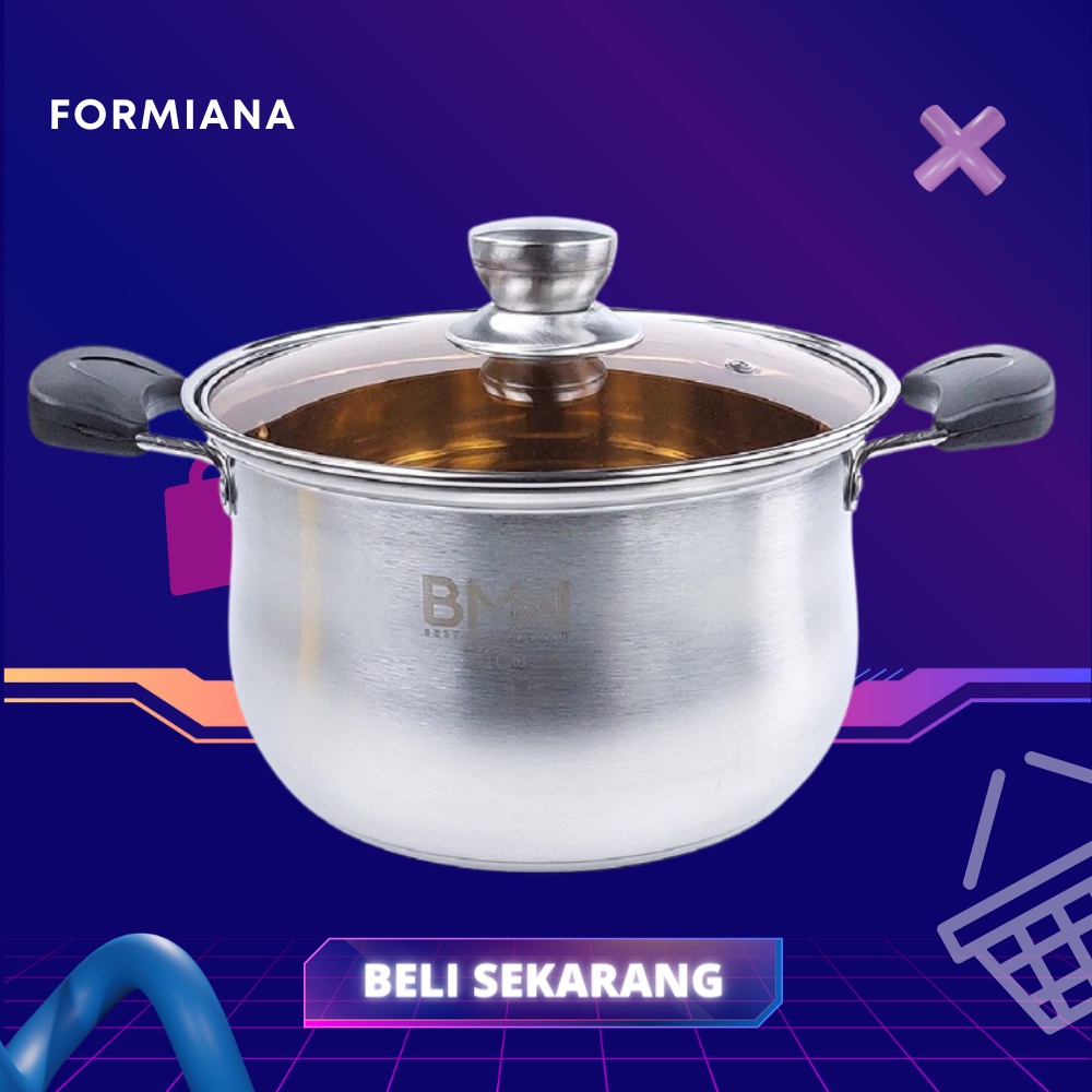 FM - Panci Milk Pot Tutup Kaca Tebal 24 cm / Panci Susu Marsha 24 cm - Stainless Steel serbaguna