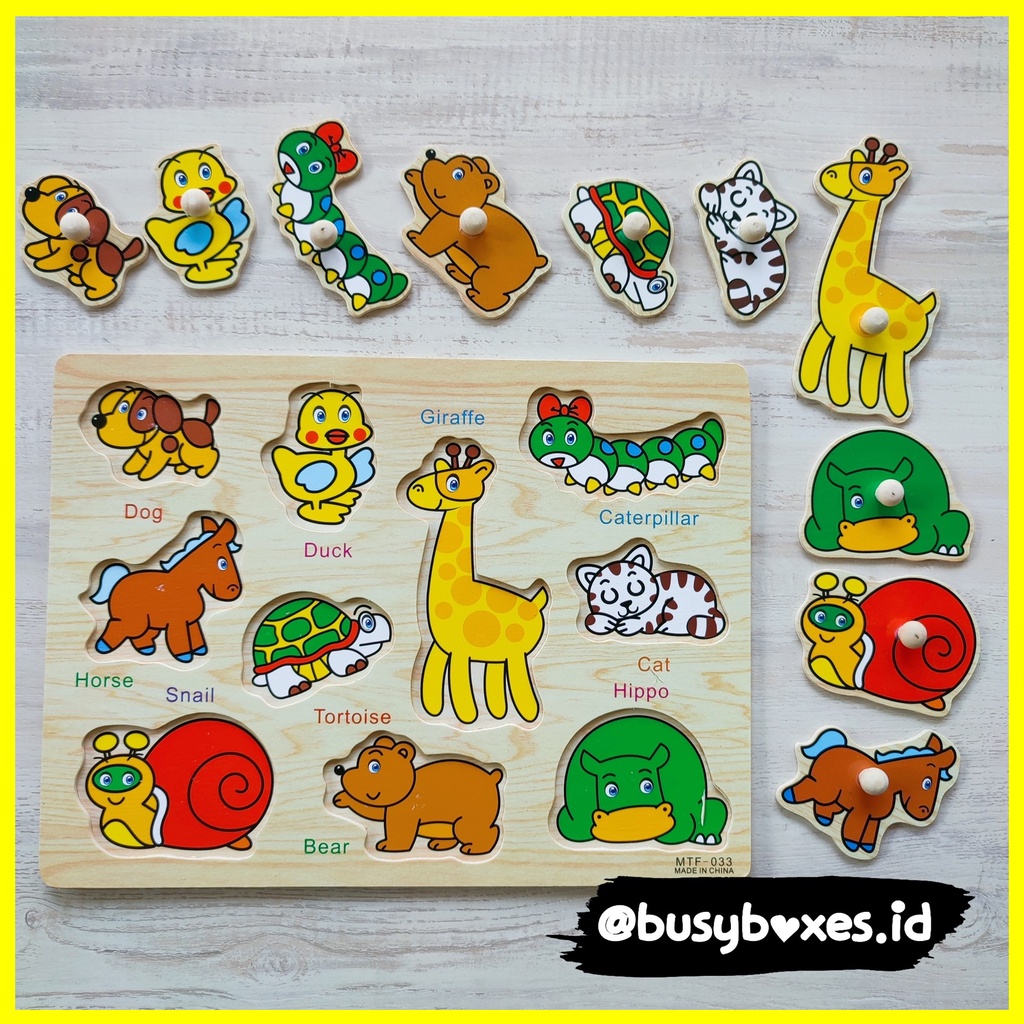 Busyboxes.id Mainan anak edukasi anak 1 2 3 tahun laki laki perempuan mainan edukasi Montessori puzzle jigsaw 3d kayu hewan binatang seri - siput