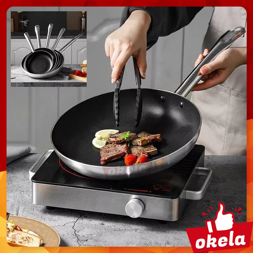 Okela - Teflon Penggorengan Aluminium Anti Lengket Gagang Stainless Steel Wajan Kuali Gagang Tebal
