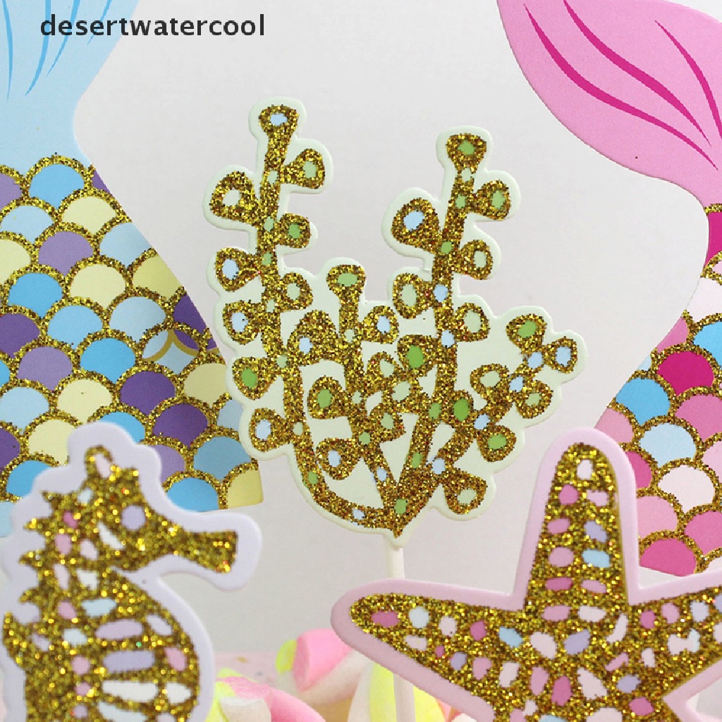 5pcs / set Topper Kue Bentuk Ekor mermaid Bintang Laut Kuda Laut coral Untuk Perlengkapan Pesta