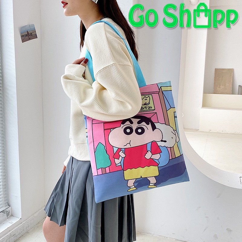 Tas Tote Bag Kanvas Resleting Unisex Import Motif Lucu Sinchan Anpanman Terbaru Fashion Korea Kekinian TE09