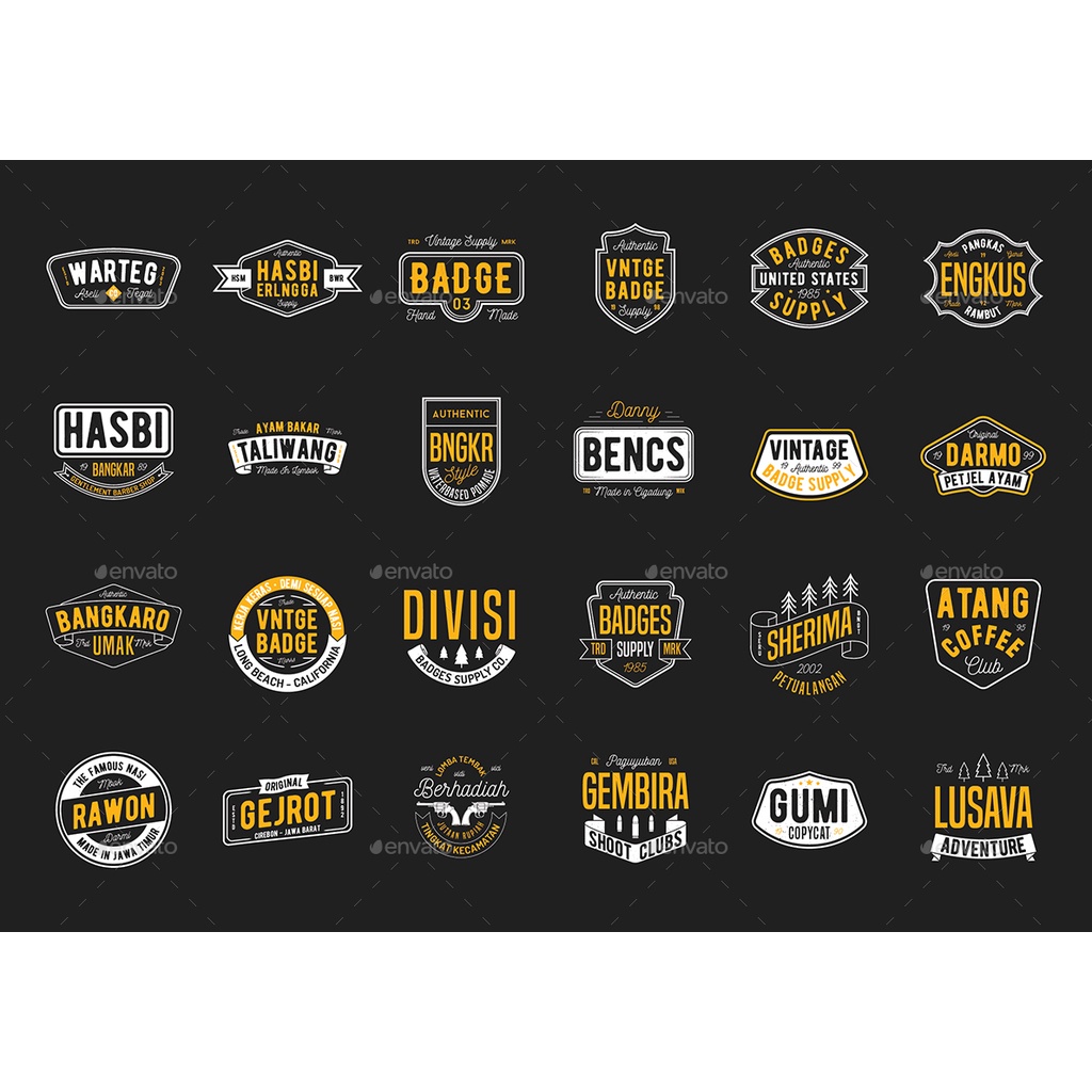 24 Vintage Badges