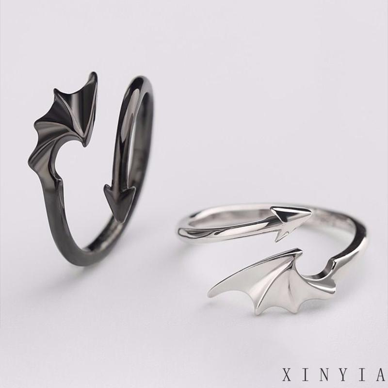 【Bayar di tempat】Fashion Enamel Couple Rings Alloy Rings Romantic Angel Devil Wing Rings Engagement Wedding Couples Rings Jewelry Gifts