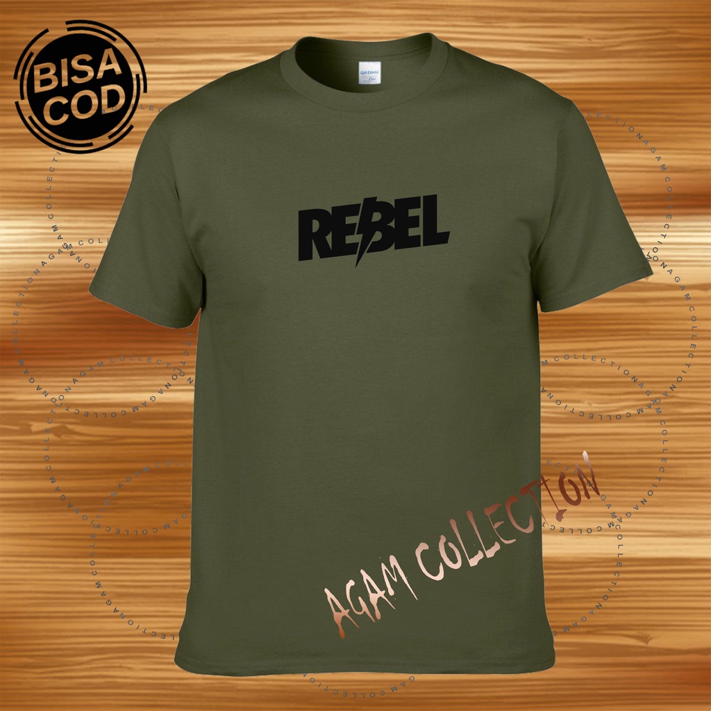 Agam ColleAgam Collection Baju Kaos Distro Lengan Pendek Rebel Hitam Text Print  DTF Premium Quality Kaos Keren Cewek Cowok