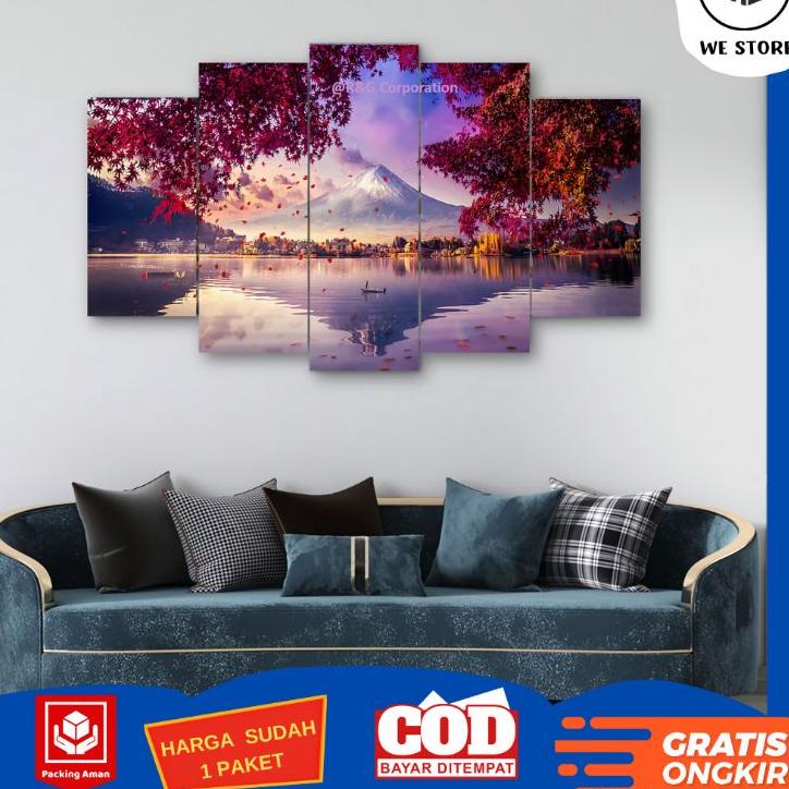 FLASH SALE HIASAN DINDING 1 SET 5 PCS GUNUNG FUJI / PEMANDANGAN DEKORASI RUMAH / PAJANGAN KAMAR / LU