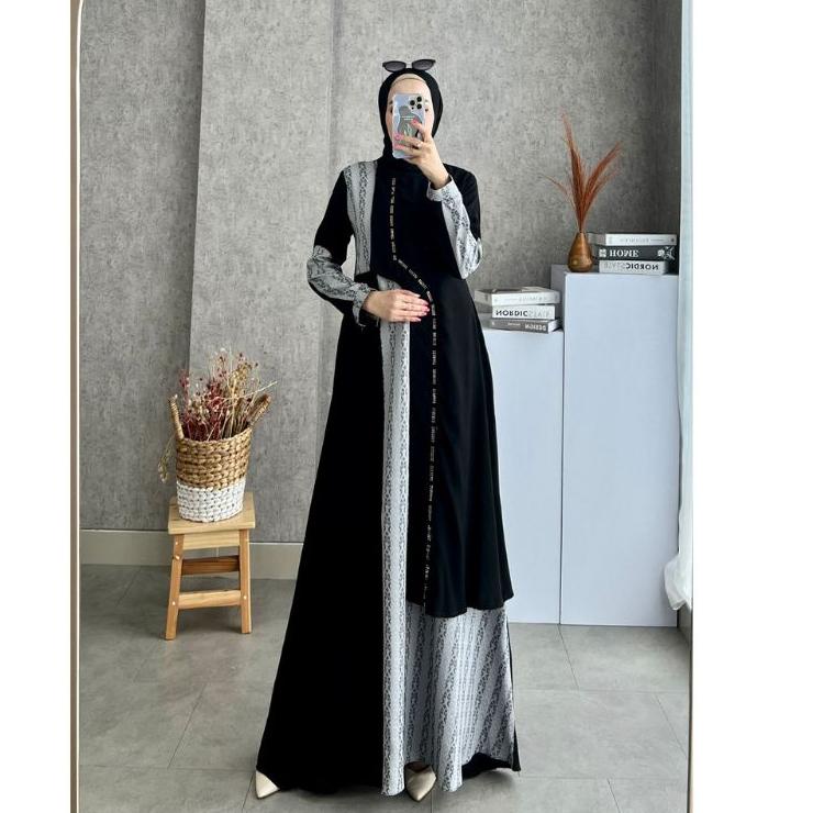 ID4a4Zo--Glamz Branded - Ivanka Gamis Aswan Dobby Mix Jetblack