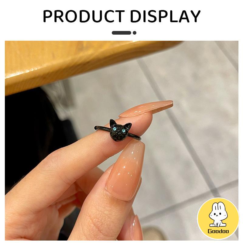 Cincin Kucing Hitam Wanita Trendi Desain Niche Cincin Jari Telunjuk Fashion Kepribadian Cincin -Doo