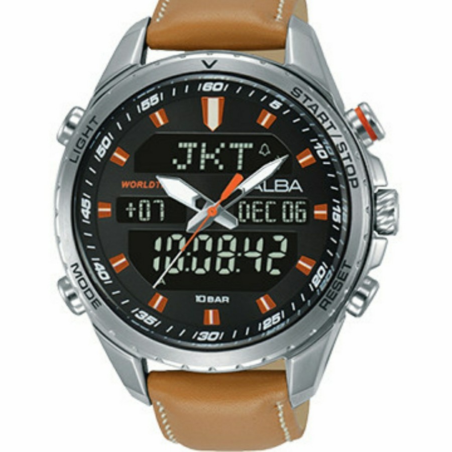 Jam Tangan Pria Alba Digital AZ4065X1 World Time Beige Original