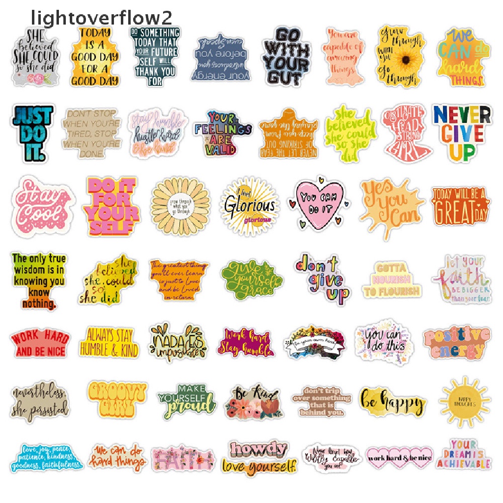 (lightoverflow2) 50pcs / Set Stiker Motif Tulisan Grafiti Bahasa Inggris Anti Air Untuk Dekorasi Koper (ID)