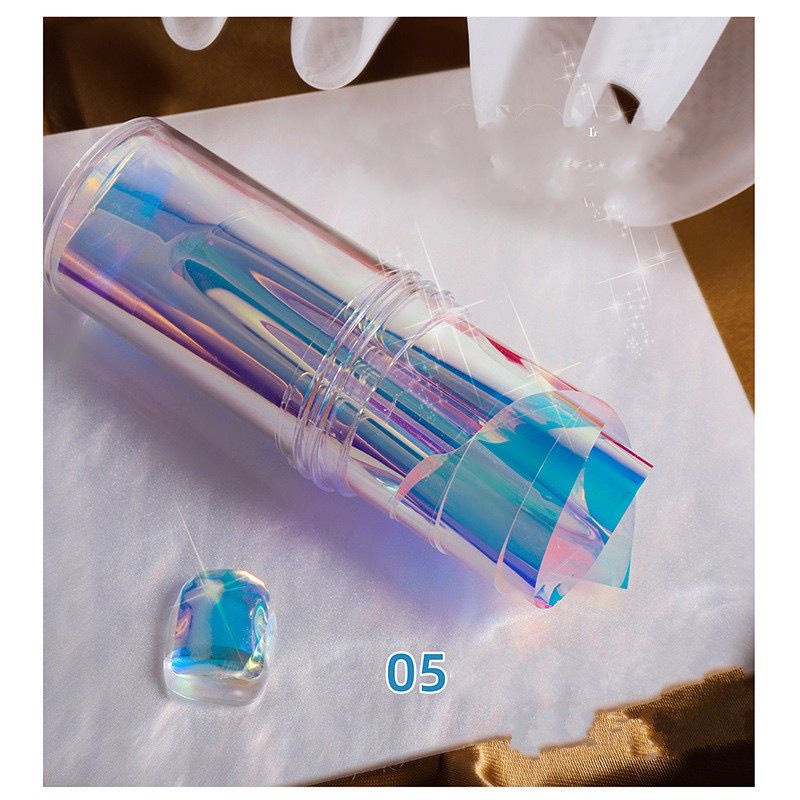 [1Roll Pack Nail Foils] [Aurora Ice Cube Cellophane Nails Stickers ] [Water Transfer Nail Decal] Manicure Accessories] MANIK KUKU LUCU REKOMENDASI