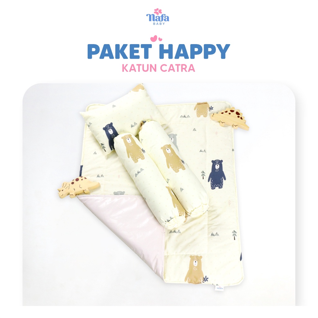 NAFA BABY - Happy Package | Bedcover Anti Ompol Include Bantal Guling | Perlak Bayi Waterproof | Matras Anti Air