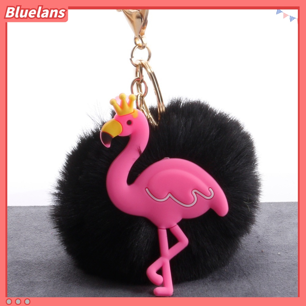 Gantungan Kunci Desain Flamingo Mahkota Pompom Fluffy Untuk Mobil / Tas