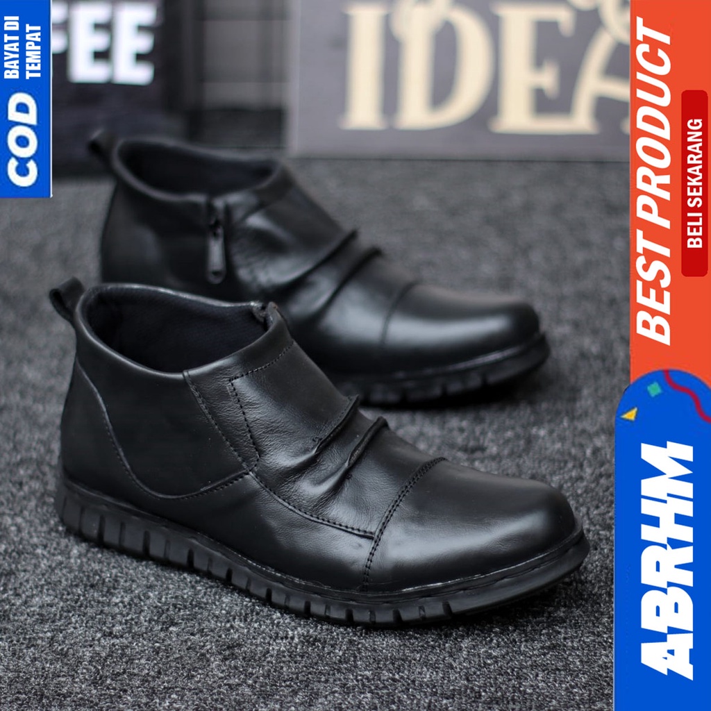 Sepatu Boots Pantofel Formal Kulit Asli Kerja Kantor Hitam Pria Abrhm Estem