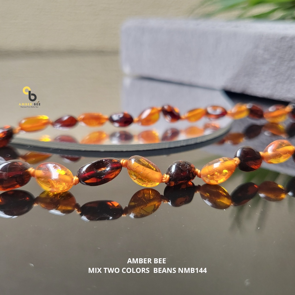 Kalung Amber Bayi Anak Tumbuh Gigi Premium Glossy Bean Cognac Cherry NMGBCC144 By Amber Bee