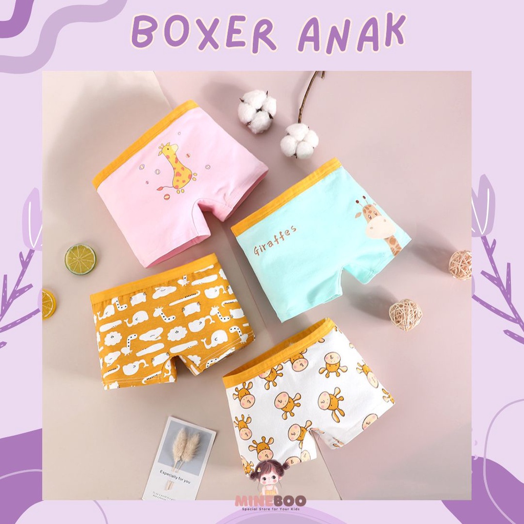 mineboo BOXER ANAK celana dalam anak perempuan CD anak perempuan  Boxer corak anak  GIRRAFEY