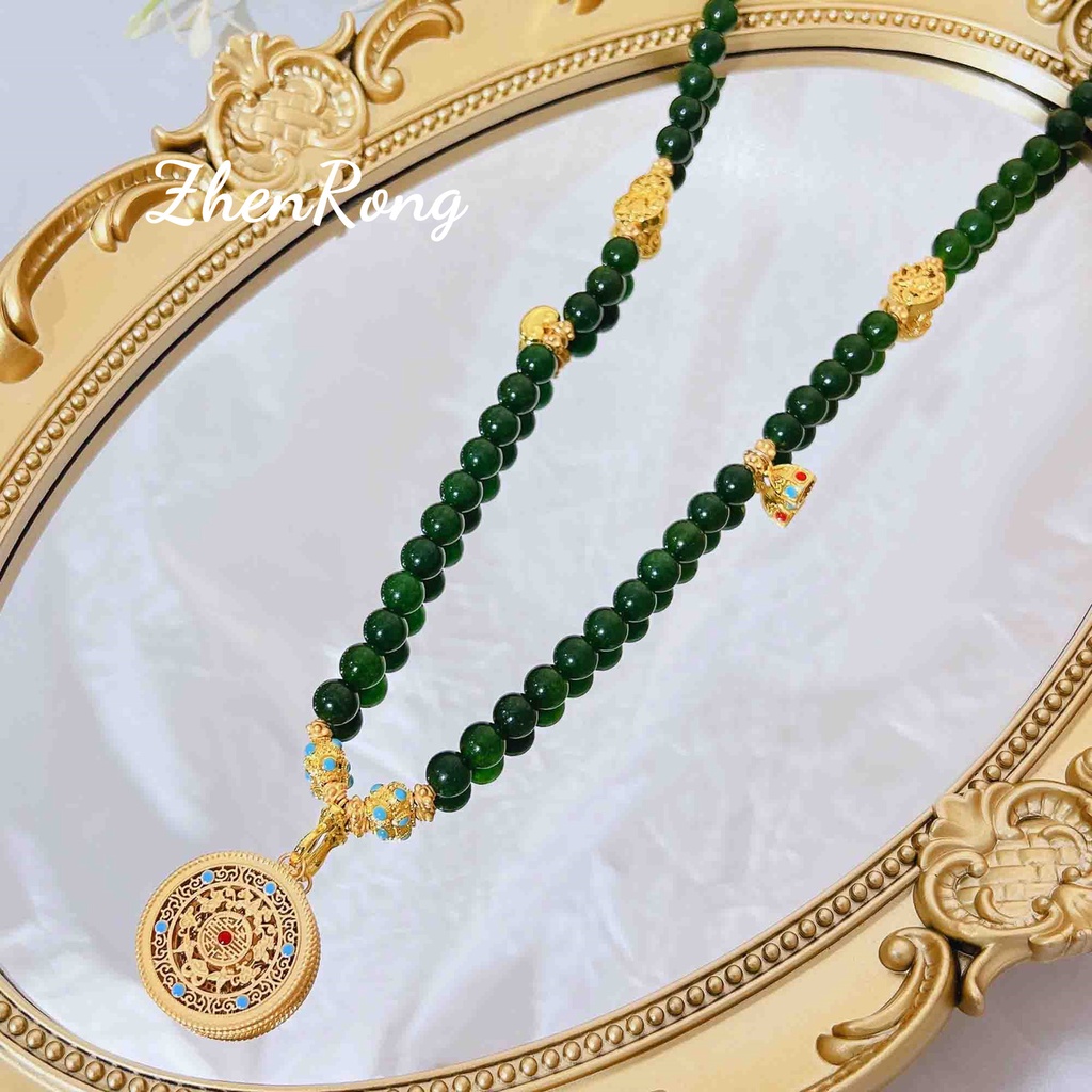 Goldkingdom Fashion Perhiasan Emas Asli Kadar 375 Bangkok Aksesoris Ready Stock French Emerald Beads Hang Tag Kalung Multi Lingkaran Gelang Wishy Hand String Necklace Woman