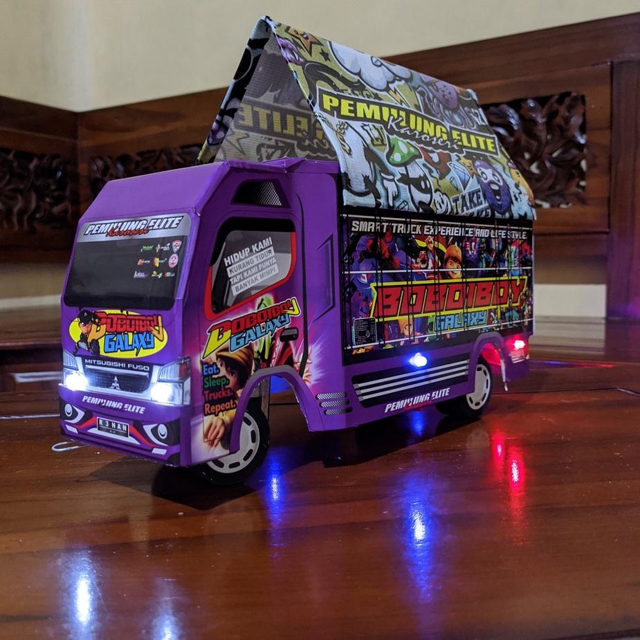 Bagus Dipakai.. miniatur truk oleng kayu BOBOBOY ukuran 30 cm full variasi terpal dan lampu